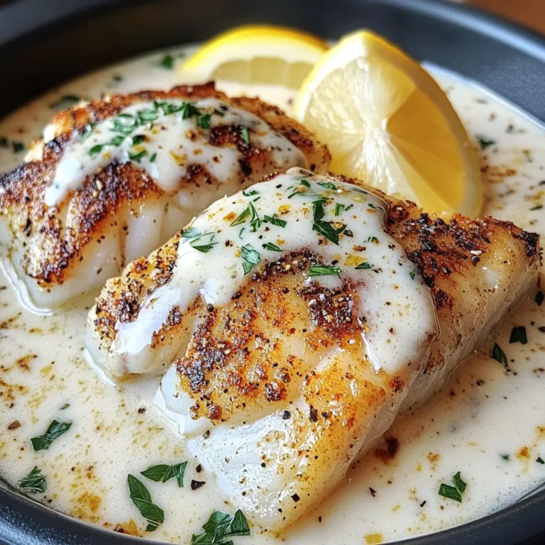 Baked Cod with Creamy Garlic Sauce & Lemon