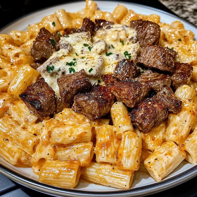 CAJUN STEAK TIPS IN CHEESY RIGATONI PARMESAN SAUCE