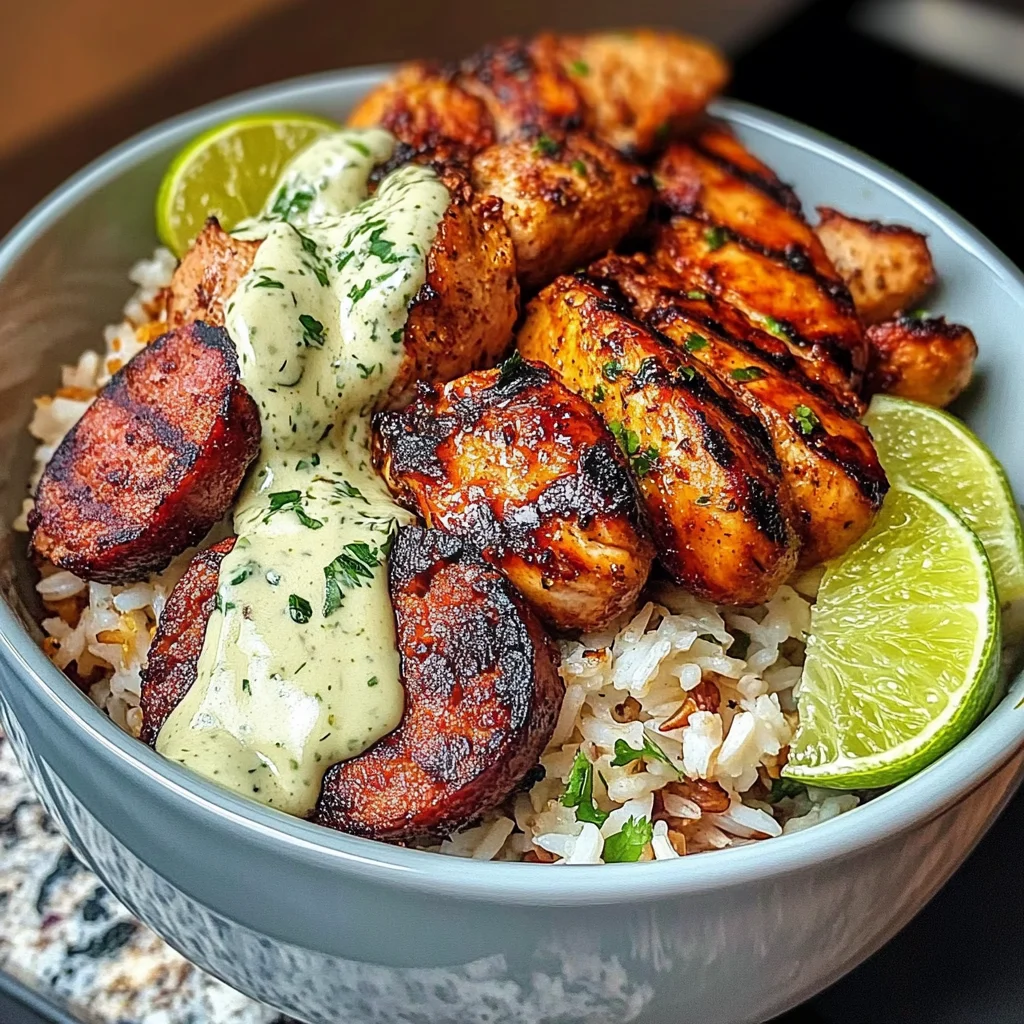Cajun Chicken & Sausage Bowls with Creamy Cilantro Sauce