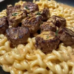 Garlic Butter Steak with Cheesy Alfredo Tortellini