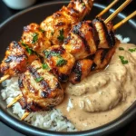 Grilled Chicken Skewers with Coconut Rice & Peanut Sauce