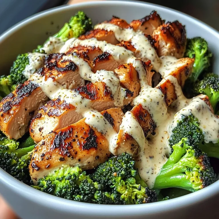 Grilled Chicken & Broccoli Bowls with Creamy Garlic Sauce