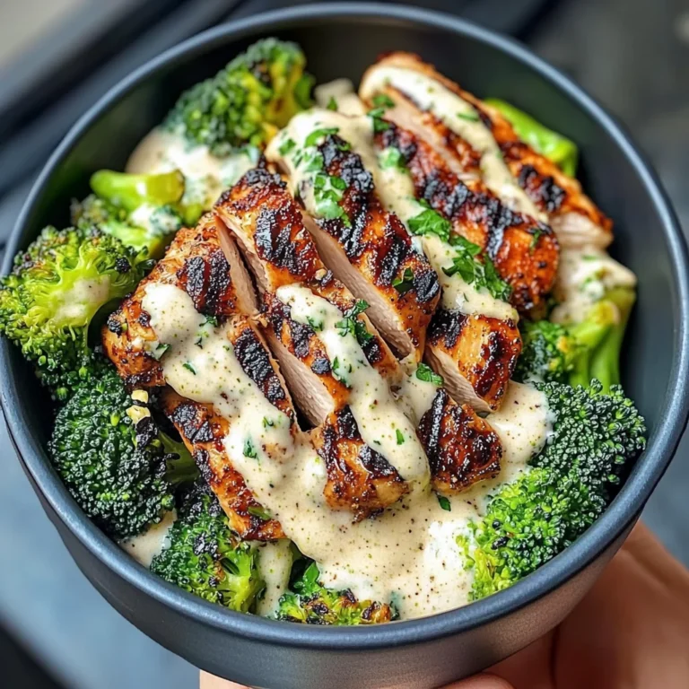 Grilled Chicken & Broccoli Bowls with Creamy Garlic Sauce