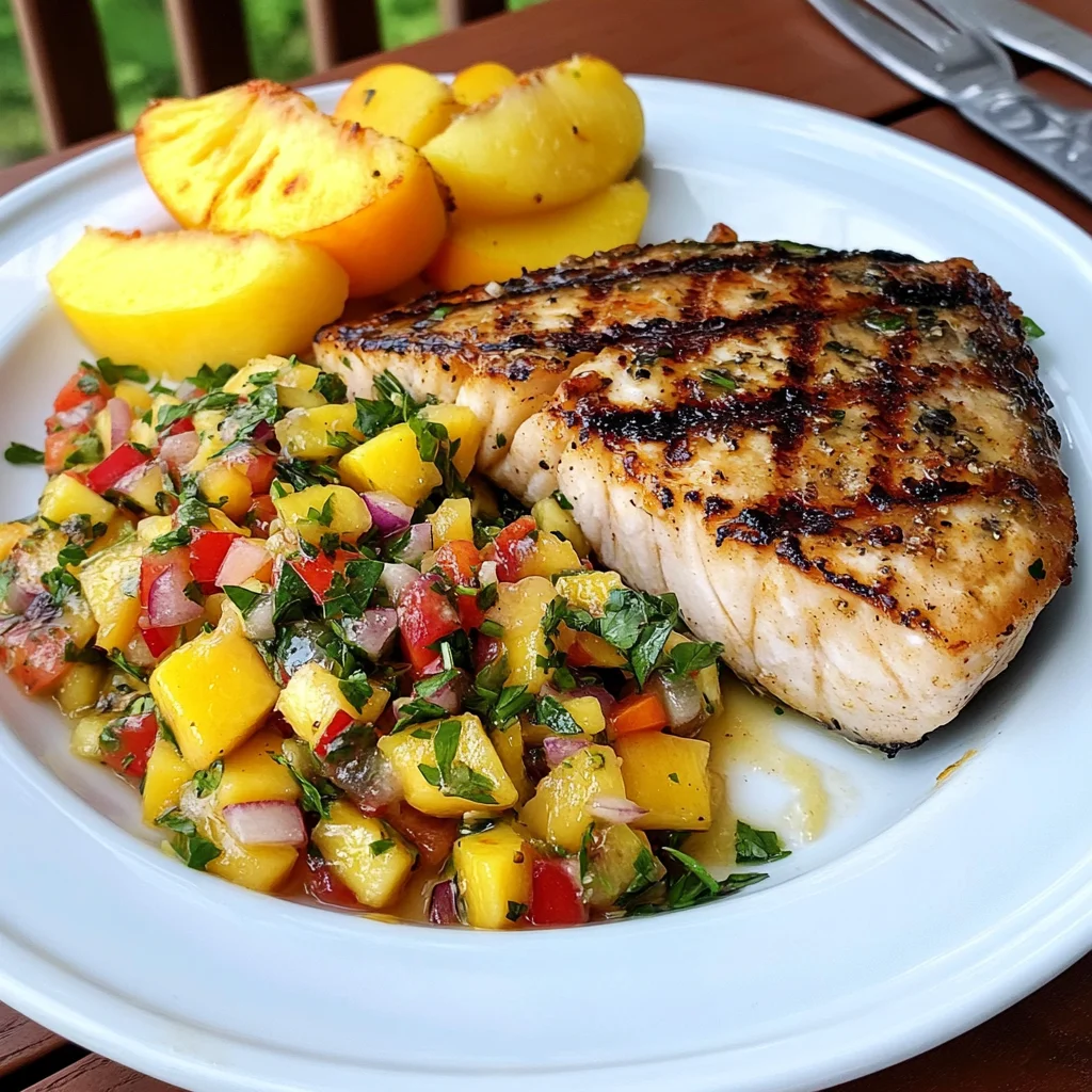 Grilled Swordfish with Pineapple Peach Salsa