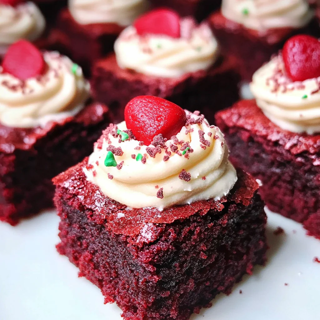 Mini Red Velvet Brownies with Vanilla Bean Cream Cheese Frosting