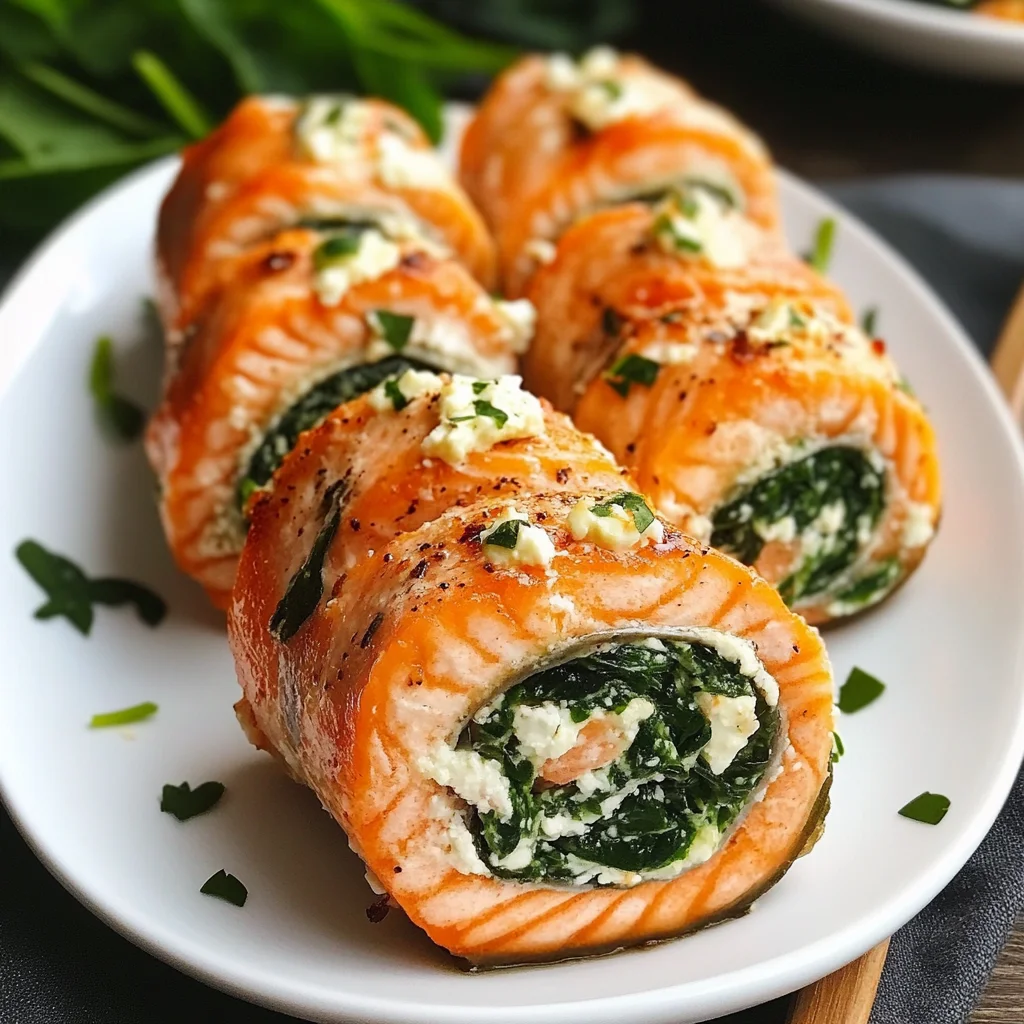 Spinach & Feta Stuffed Salmon Pinwheels