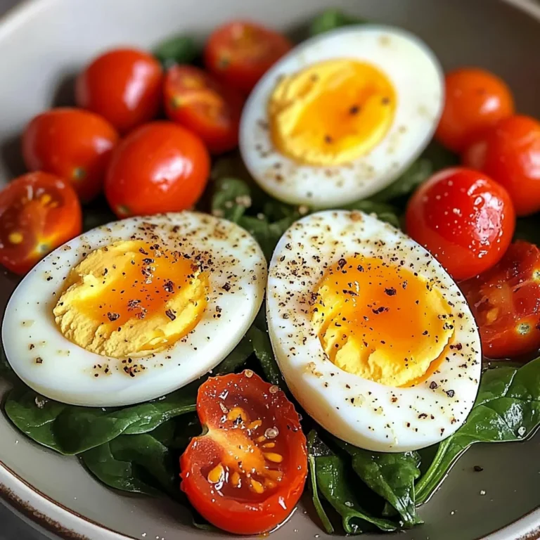 Boiled Eggs with Sautéed Cherry Tomatoes & Spinach