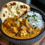 Butter Chicken with Coriander, Rice, and Naan