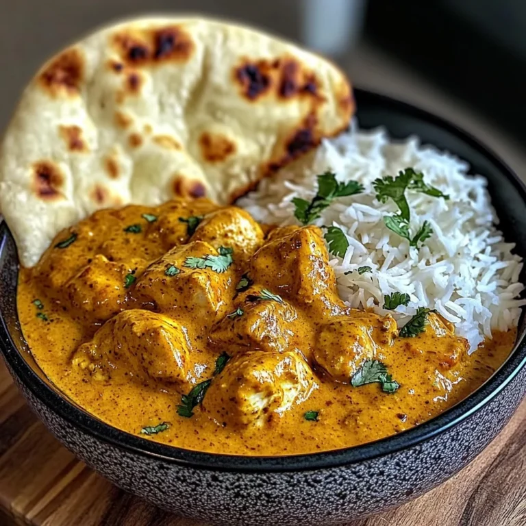 Butter Chicken with Coriander, Rice, and Naan