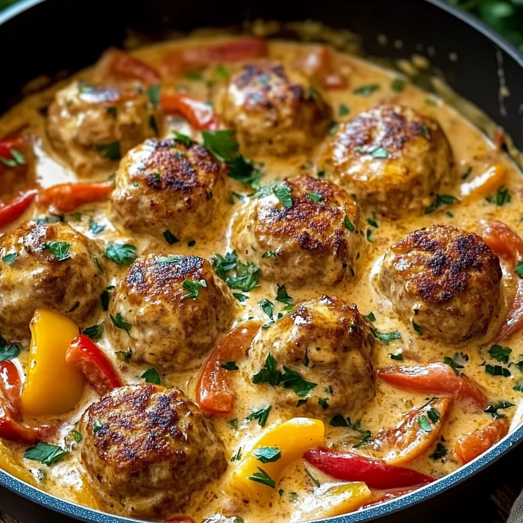 Creamy Bell Pepper Chicken Meatballs