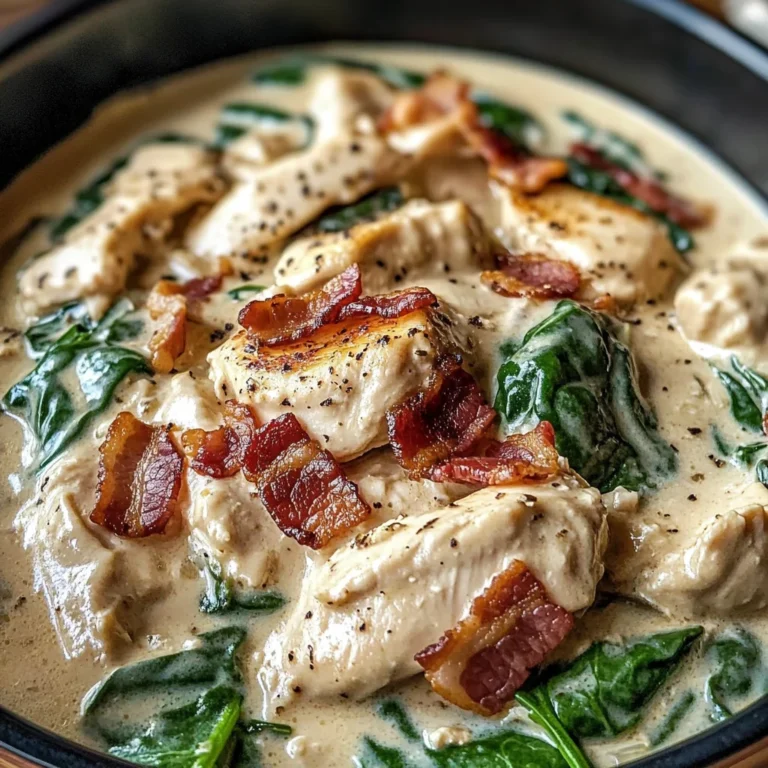 Creamy Slow Cooker Chicken Stroganoff with Spinach and Crispy Bacon