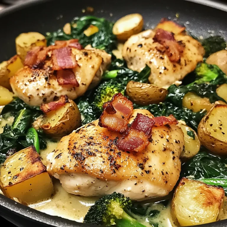Garlic Butter Chicken Skillet with Bacon, Spinach, Broccoli & Potatoes