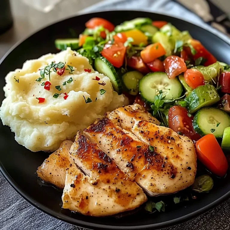 Golden Pan-Seared Chicken Breast with Creamy Mashed Potatoes & Fresh Garden Salad