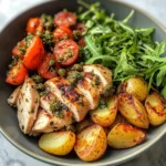 Herbed Chicken Bowl with Crispy Potatoes & Tomato Caper Salad