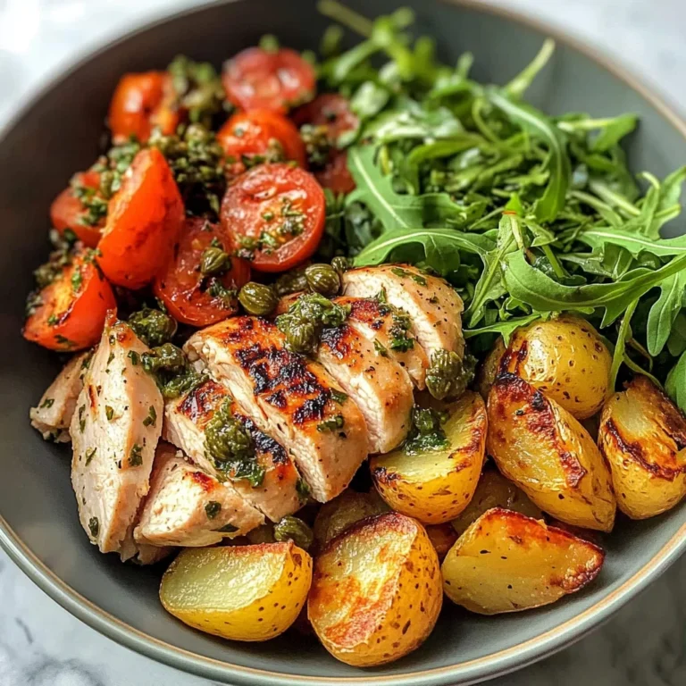 Herbed Chicken Bowl with Crispy Potatoes & Tomato Caper Salad