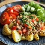 Herbed Potatoes with Shredded Chicken & Fresh Salad