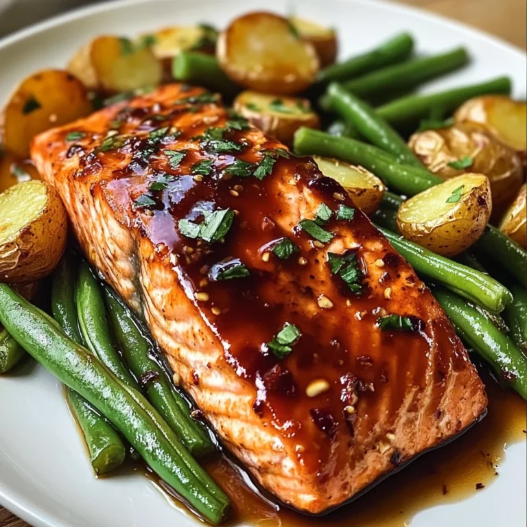 Honey-Glazed Salmon with Garlic Green Beans & Crispy Potatoes