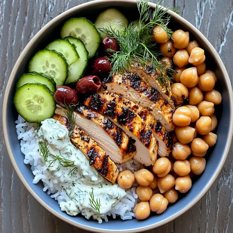 Mediterranean Grilled Chicken Bowl with Rice, Chickpeas & Tzatziki
