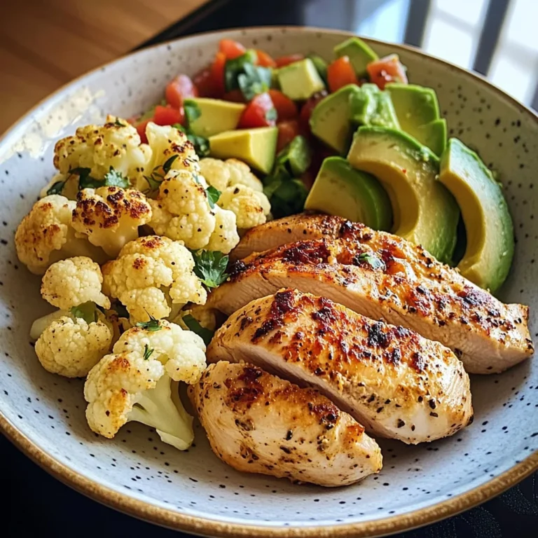 Pan-Seared Chicken with Steamed Cauliflower & Avocado Bowl