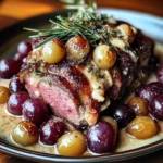 Slow-Roasted Lamb Shoulder with Rosemary, Garlic Cream & Caramelized Grapes