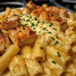 Cheddar Garlic Chicken Rigatoni in Parmesan Sauce