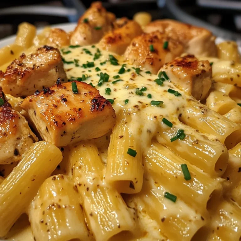 Cheddar Garlic Chicken Rigatoni in Parmesan Sauce