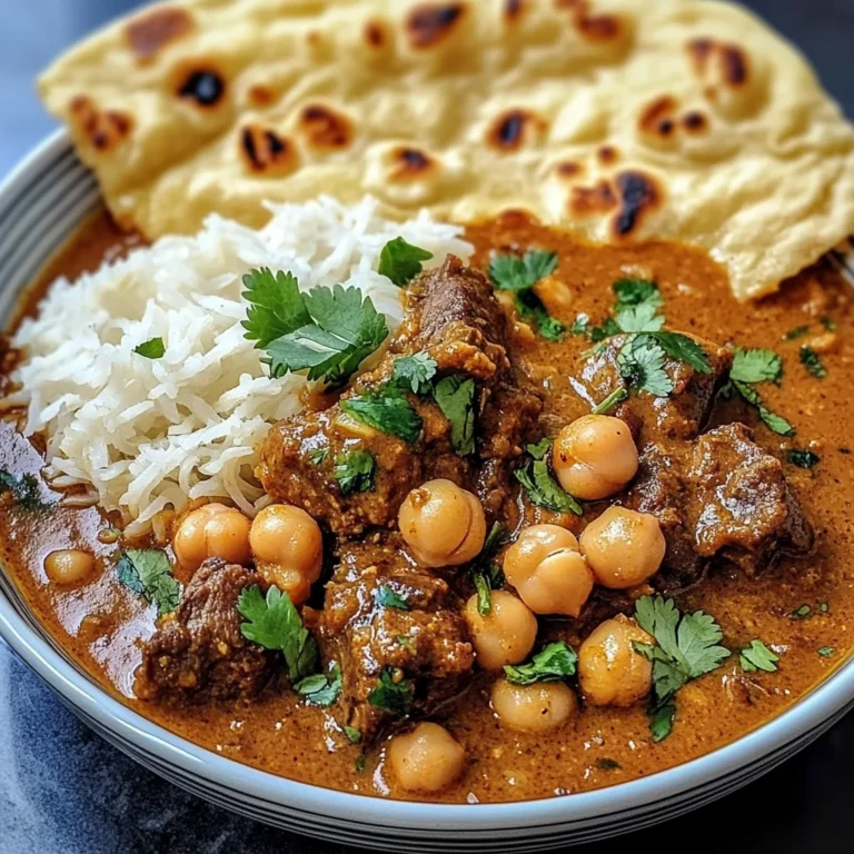 Coconut Beef & Chickpea Curry with Garlic Naan