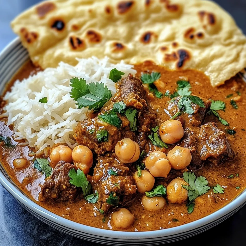 Coconut Beef & Chickpea Curry with Garlic Naan