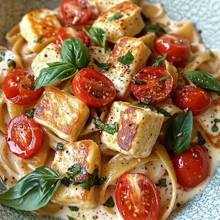Creamy Halloumi Pasta with Tomatoes and Basil