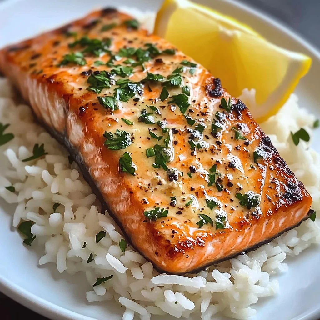 Garlic Butter Salmon with Fluffy White Rice