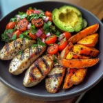Grilled Chicken Power Plate with Sweet Potatoes & Avocado Salad