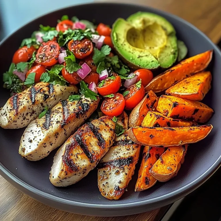 Grilled Chicken Power Plate with Sweet Potatoes & Avocado Salad