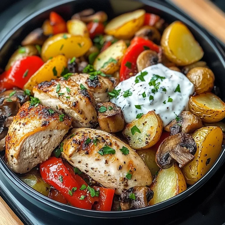 Loaded Garlic Butter Chicken with Roasted Veggies & Creamy Dip