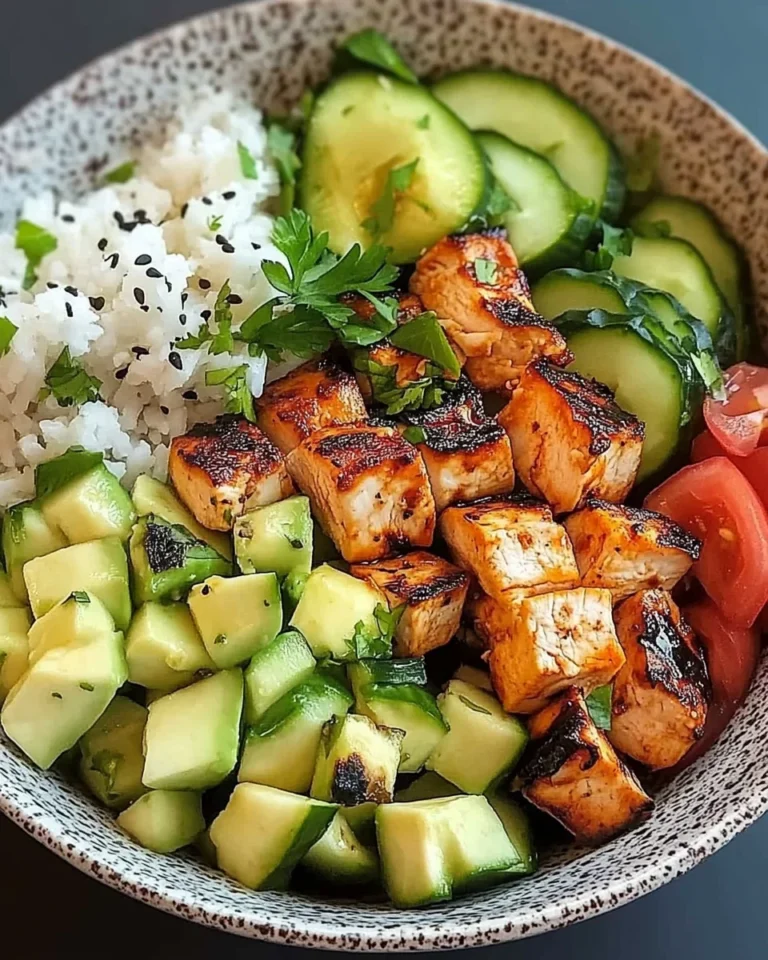 Spicy Grilled Chicken Bowl with Avocado & Cucumber Crunch